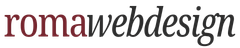 Roma Web Design primary logo featuring burgundy and dark typography on a transparent background.