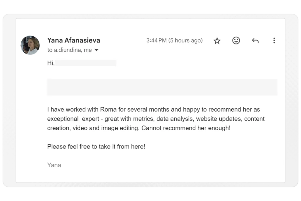 Client testimonial from Competitive Compliance GmbH - Yana A.